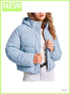 Quilted Cropped Puffer Jacket Hooded Zip Warm Winter Coat